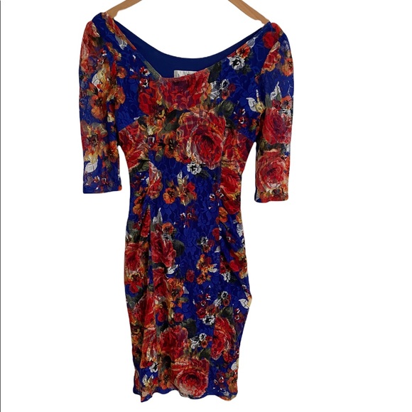 Joseph Ripkoff Size 4 Floral Bodycon 3/4 sleeve Dress - Picture 6 of 9